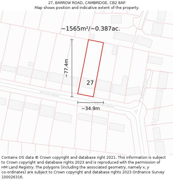 27, BARROW ROAD, CAMBRIDGE, CB2 8AP: Plot and title map