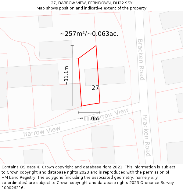 27, BARROW VIEW, FERNDOWN, BH22 9SY: Plot and title map