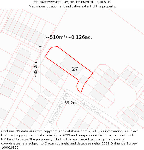 27, BARROWGATE WAY, BOURNEMOUTH, BH8 0HD: Plot and title map