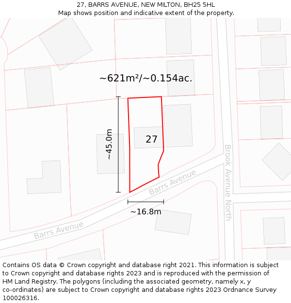 27, BARRS AVENUE, NEW MILTON, BH25 5HL: Plot and title map
