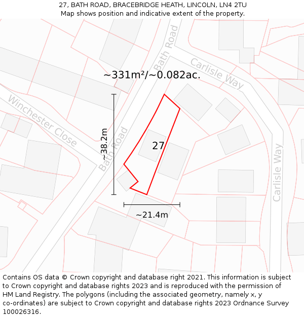 27, BATH ROAD, BRACEBRIDGE HEATH, LINCOLN, LN4 2TU: Plot and title map