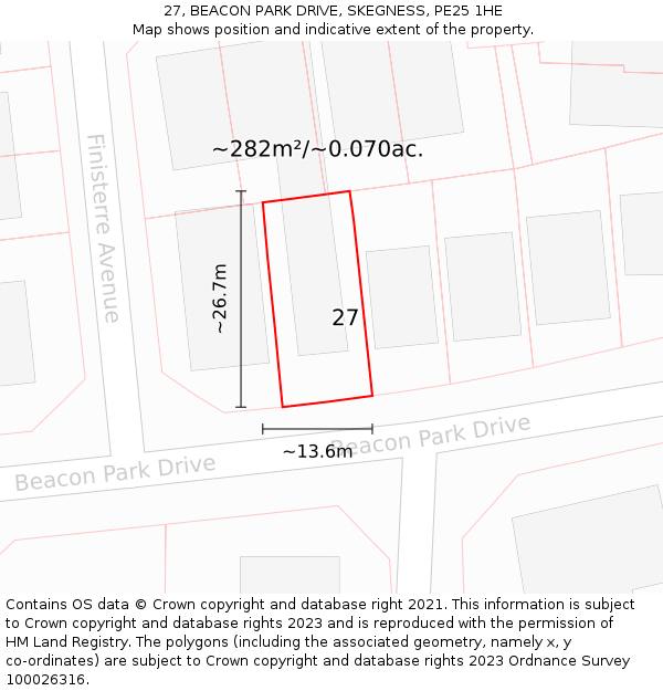 27, BEACON PARK DRIVE, SKEGNESS, PE25 1HE: Plot and title map