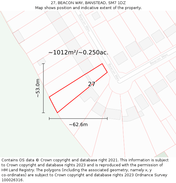 27, BEACON WAY, BANSTEAD, SM7 1DZ: Plot and title map