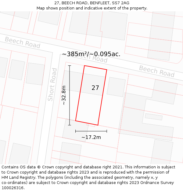 27, BEECH ROAD, BENFLEET, SS7 2AG: Plot and title map