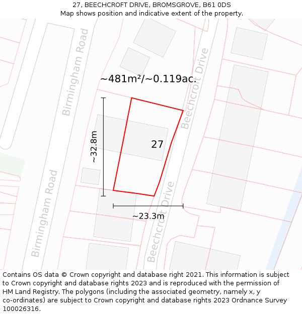 27, BEECHCROFT DRIVE, BROMSGROVE, B61 0DS: Plot and title map