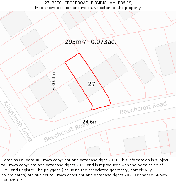 27, BEECHCROFT ROAD, BIRMINGHAM, B36 9SJ: Plot and title map