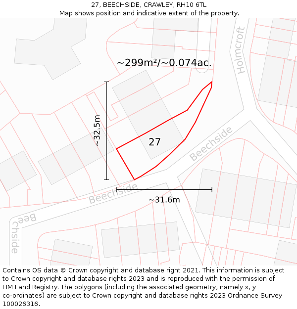 27, BEECHSIDE, CRAWLEY, RH10 6TL: Plot and title map