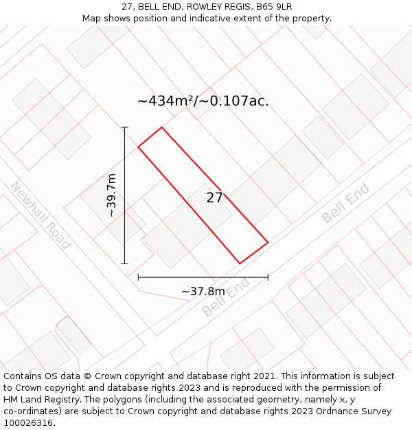 27, BELL END, ROWLEY REGIS, B65 9LR: Plot and title map