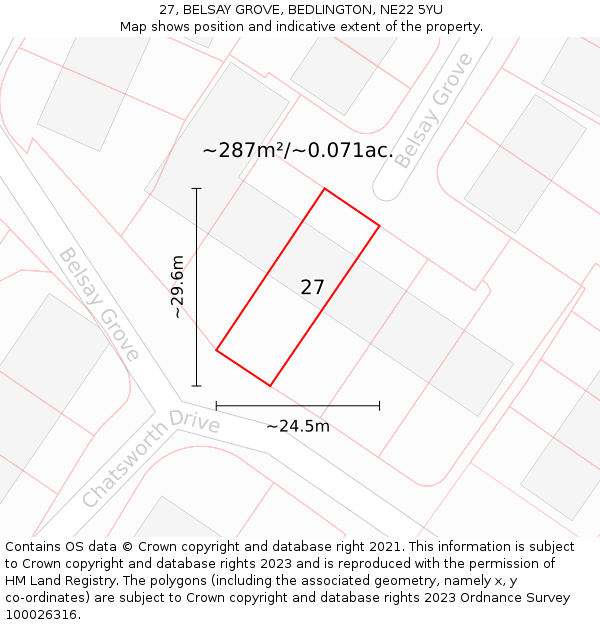 27, BELSAY GROVE, BEDLINGTON, NE22 5YU: Plot and title map