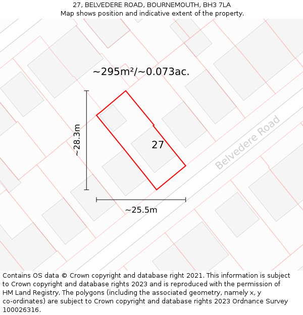 27, BELVEDERE ROAD, BOURNEMOUTH, BH3 7LA: Plot and title map