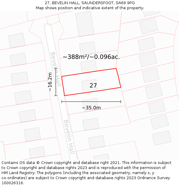 27, BEVELIN HALL, SAUNDERSFOOT, SA69 9PG: Plot and title map