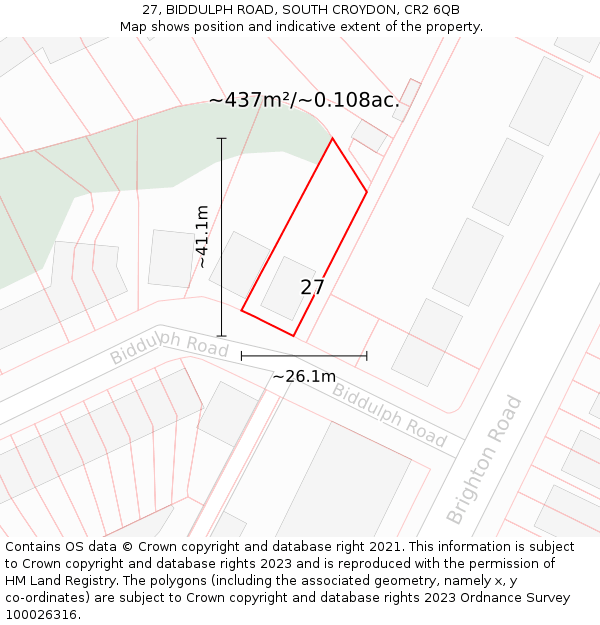 27, BIDDULPH ROAD, SOUTH CROYDON, CR2 6QB: Plot and title map