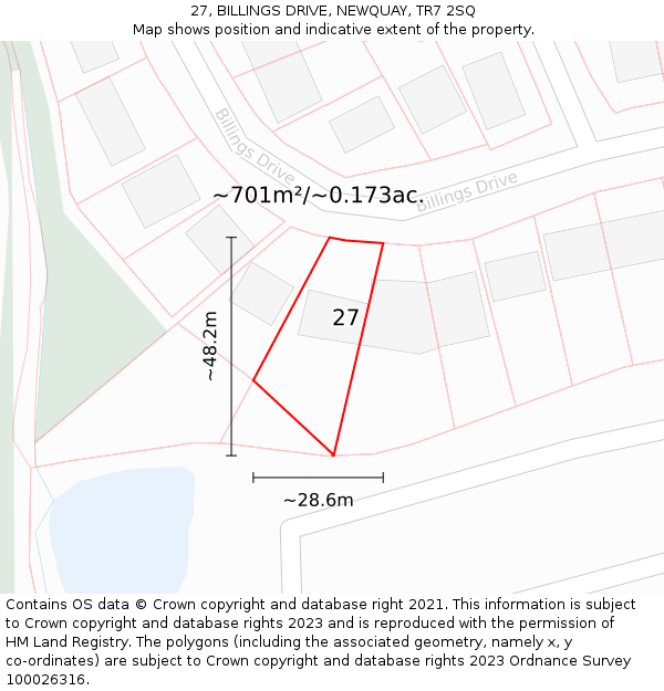 27, BILLINGS DRIVE, NEWQUAY, TR7 2SQ: Plot and title map