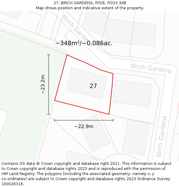 27, BIRCH GARDENS, RYDE, PO33 3XB: Plot and title map