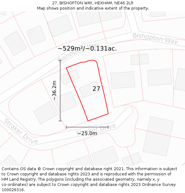 27, BISHOPTON WAY, HEXHAM, NE46 2LR: Plot and title map