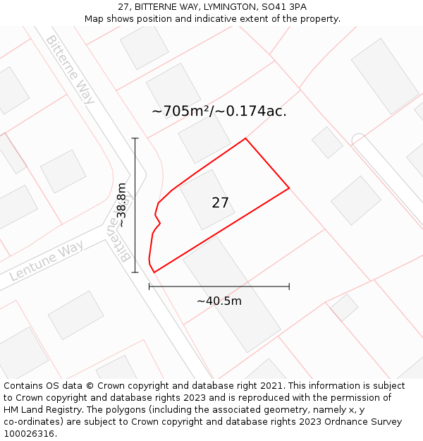 27, BITTERNE WAY, LYMINGTON, SO41 3PA: Plot and title map