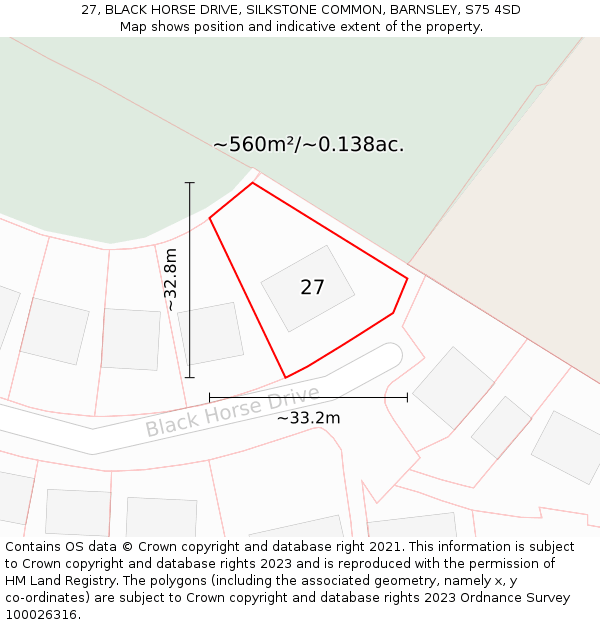 27, BLACK HORSE DRIVE, SILKSTONE COMMON, BARNSLEY, S75 4SD: Plot and title map