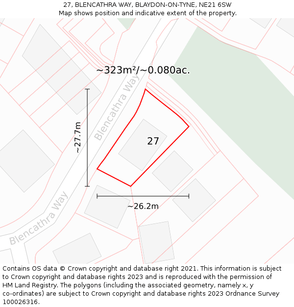 27, BLENCATHRA WAY, BLAYDON-ON-TYNE, NE21 6SW: Plot and title map