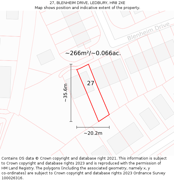 27, BLENHEIM DRIVE, LEDBURY, HR8 2XE: Plot and title map