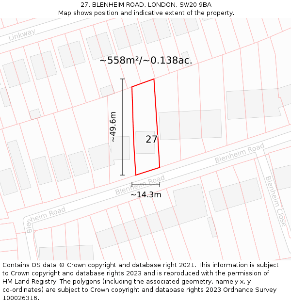 27, BLENHEIM ROAD, LONDON, SW20 9BA: Plot and title map