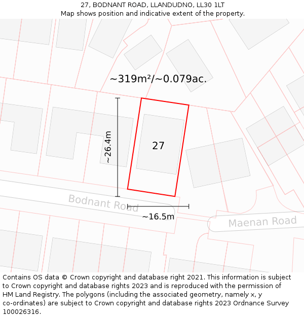 27, BODNANT ROAD, LLANDUDNO, LL30 1LT: Plot and title map