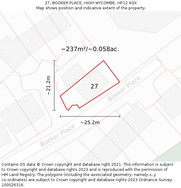 27, BOOKER PLACE, HIGH WYCOMBE, HP12 4QX: Plot and title map