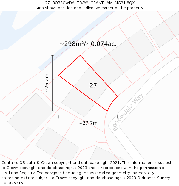 27, BORROWDALE WAY, GRANTHAM, NG31 8QX: Plot and title map