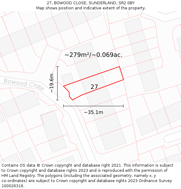 27, BOWOOD CLOSE, SUNDERLAND, SR2 0BY: Plot and title map