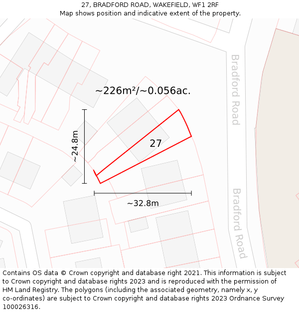 27, BRADFORD ROAD, WAKEFIELD, WF1 2RF: Plot and title map