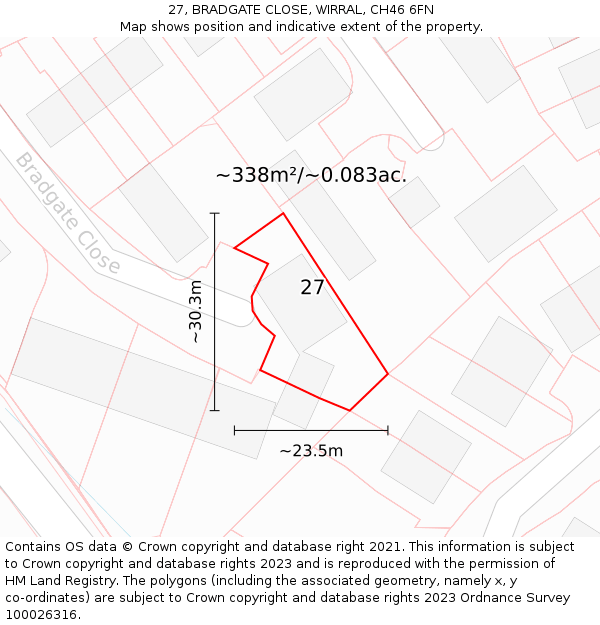 27, BRADGATE CLOSE, WIRRAL, CH46 6FN: Plot and title map