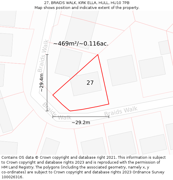 27, BRAIDS WALK, KIRK ELLA, HULL, HU10 7PB: Plot and title map