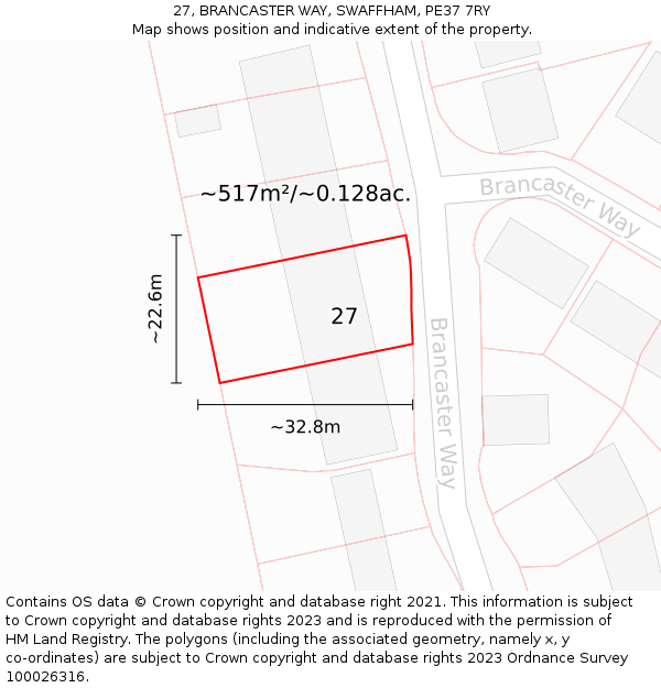 27, BRANCASTER WAY, SWAFFHAM, PE37 7RY: Plot and title map