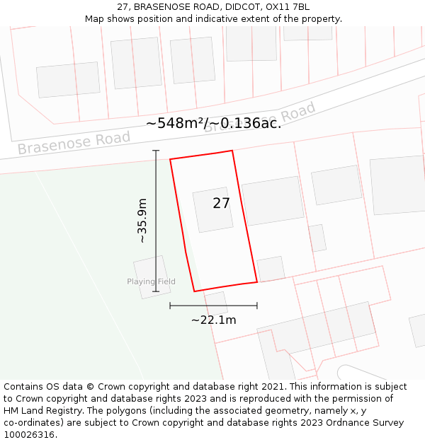 27, BRASENOSE ROAD, DIDCOT, OX11 7BL: Plot and title map