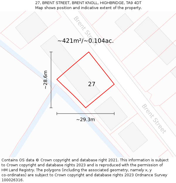 27, BRENT STREET, BRENT KNOLL, HIGHBRIDGE, TA9 4DT: Plot and title map