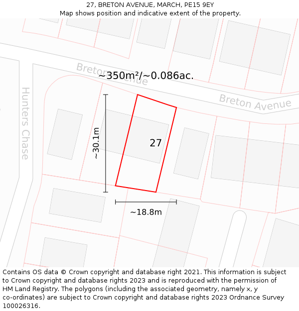 27, BRETON AVENUE, MARCH, PE15 9EY: Plot and title map