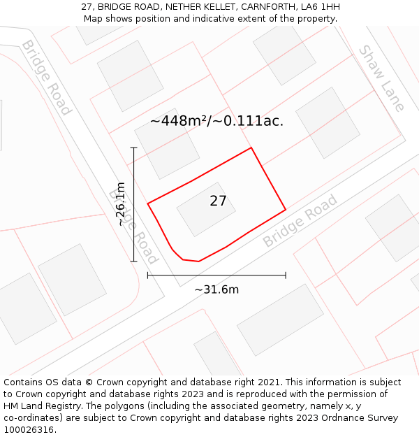 27, BRIDGE ROAD, NETHER KELLET, CARNFORTH, LA6 1HH: Plot and title map
