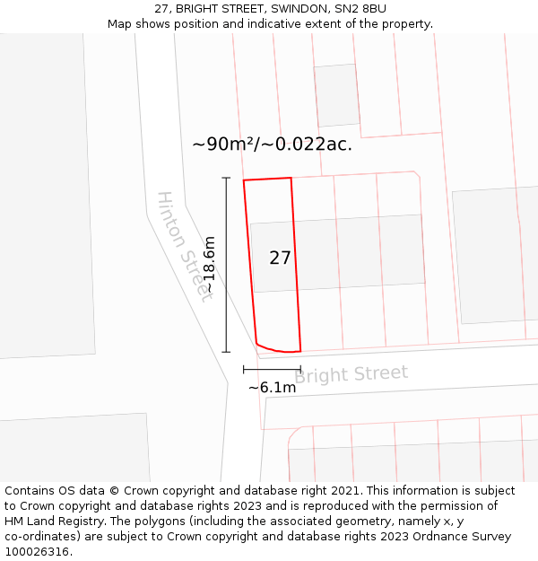 27, BRIGHT STREET, SWINDON, SN2 8BU: Plot and title map