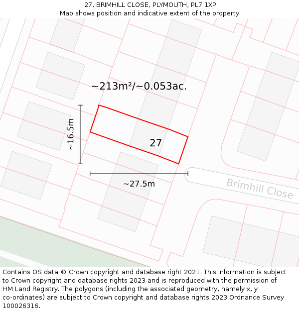 27, BRIMHILL CLOSE, PLYMOUTH, PL7 1XP: Plot and title map