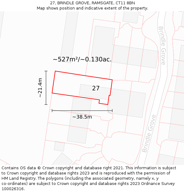 27, BRINDLE GROVE, RAMSGATE, CT11 8BN: Plot and title map