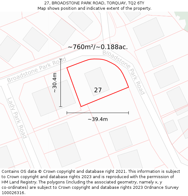 27, BROADSTONE PARK ROAD, TORQUAY, TQ2 6TY: Plot and title map