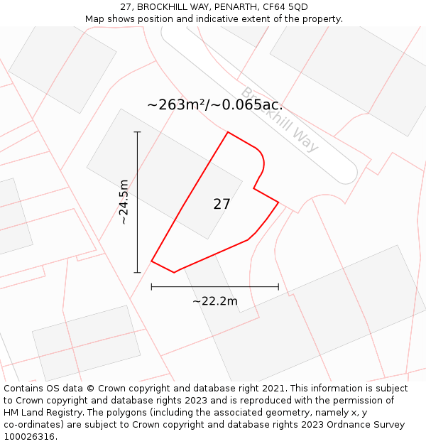 27, BROCKHILL WAY, PENARTH, CF64 5QD: Plot and title map