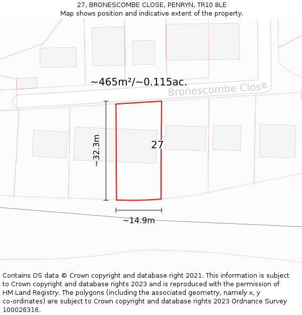 27, BRONESCOMBE CLOSE, PENRYN, TR10 8LE: Plot and title map