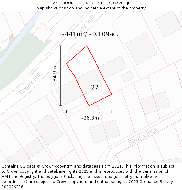 27, BROOK HILL, WOODSTOCK, OX20 1JE: Plot and title map