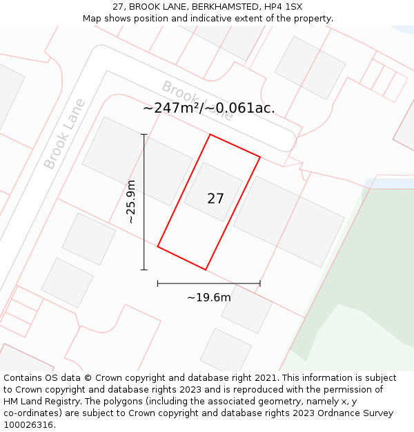 27, BROOK LANE, BERKHAMSTED, HP4 1SX: Plot and title map