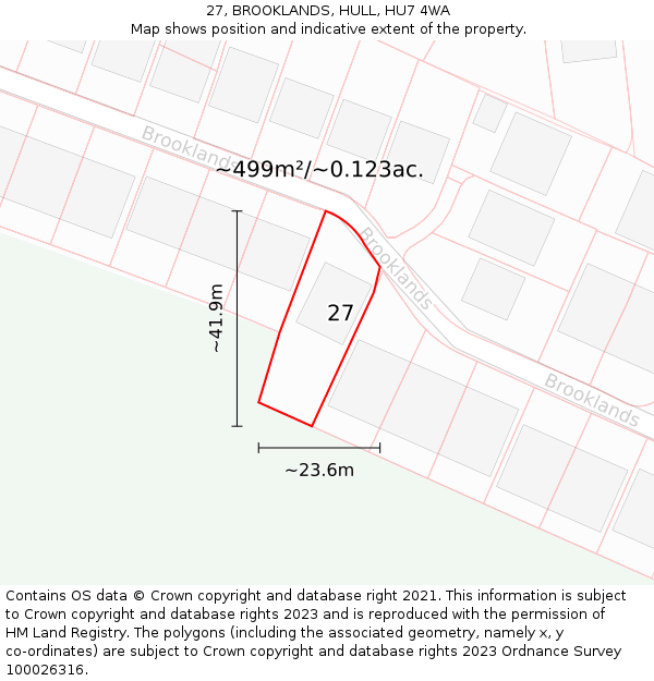 27, BROOKLANDS, HULL, HU7 4WA: Plot and title map