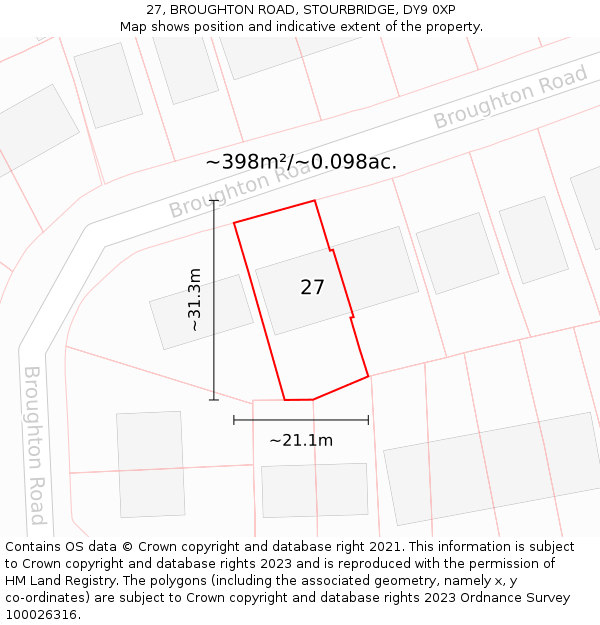 27, BROUGHTON ROAD, STOURBRIDGE, DY9 0XP: Plot and title map