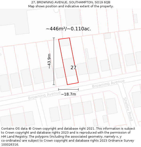 27, BROWNING AVENUE, SOUTHAMPTON, SO19 6QB: Plot and title map