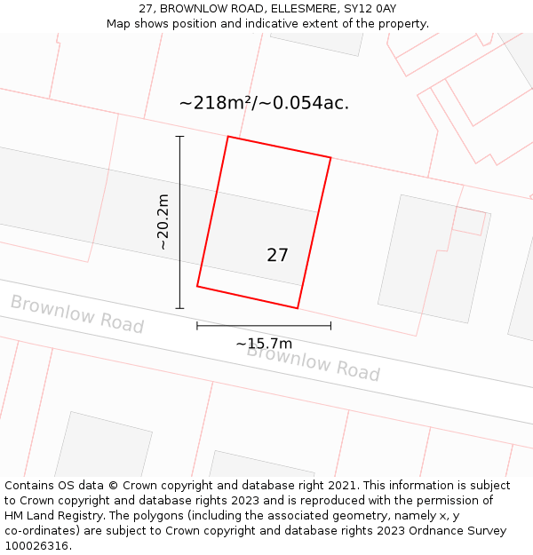 27, BROWNLOW ROAD, ELLESMERE, SY12 0AY: Plot and title map