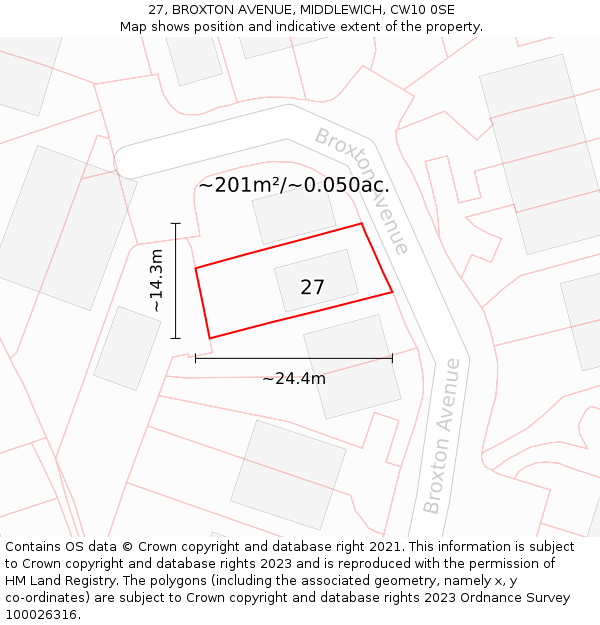 27, BROXTON AVENUE, MIDDLEWICH, CW10 0SE: Plot and title map