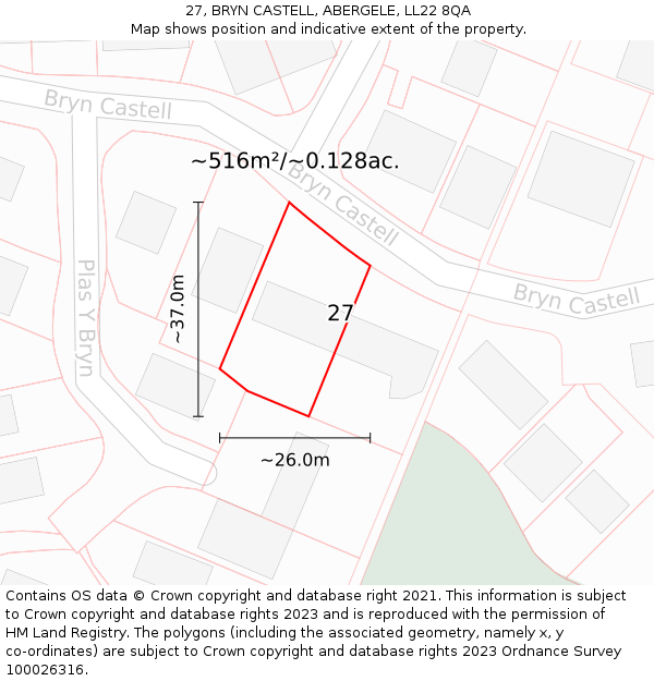 27, BRYN CASTELL, ABERGELE, LL22 8QA: Plot and title map